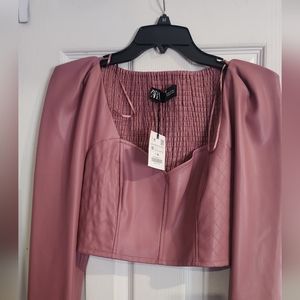 Zara Faux Leather Crop Top M